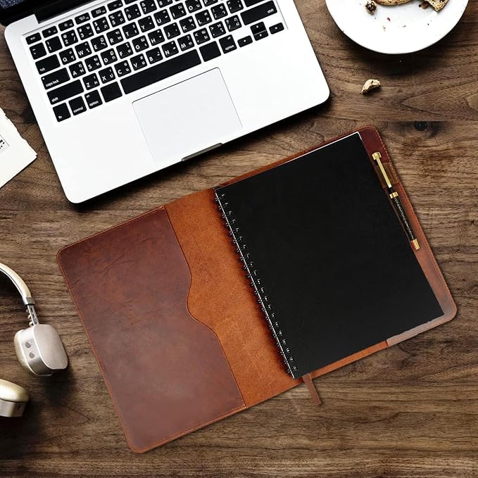 Heavy Duty Full Grain Leather Journal Cover (8.5 x 11 in.), Refillable Cahier XXL, Refillable Spiral Notebook (8.5 x 11 in.), Handmade Leather Journal Cover (Brown)