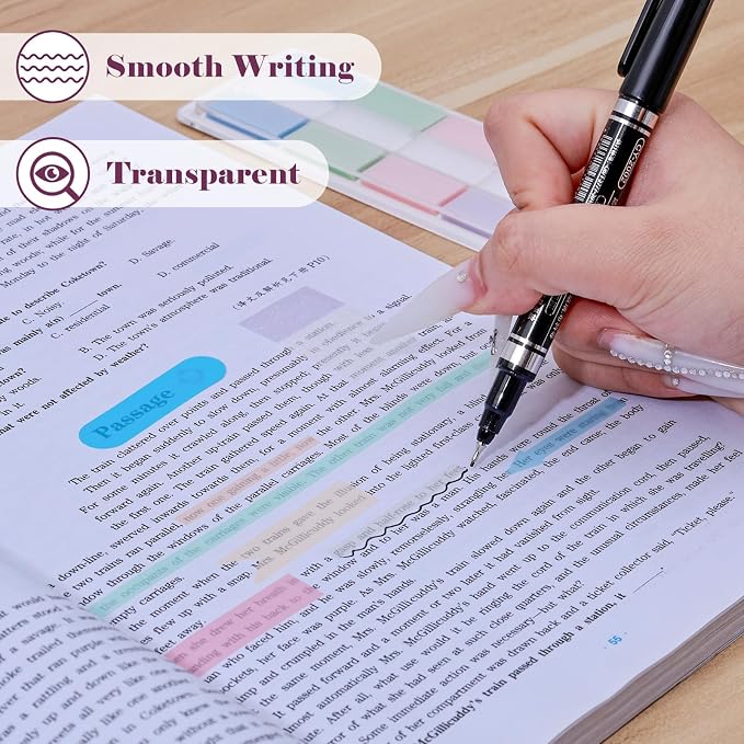 BAYTORY 1800Pcs Transparent Sticky Tabs, 2Pcs Double Marker Pens | See Through Clear Label Stickers, Self-Adhesive Translucent Index Tabs, Sticky Notes for Bible Accessories (Pastel Colors)