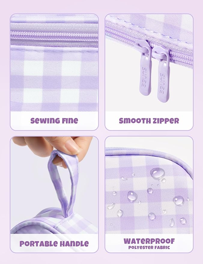 SUNEE Cute Pencil Case, Large Colored Pencil Pouch, Aesthetic Pen Bag with Zipper, Kawaii Stationery Storage and Organizer, School Supplies for Teen and Adult, Boys & Girls, Purple Checkered