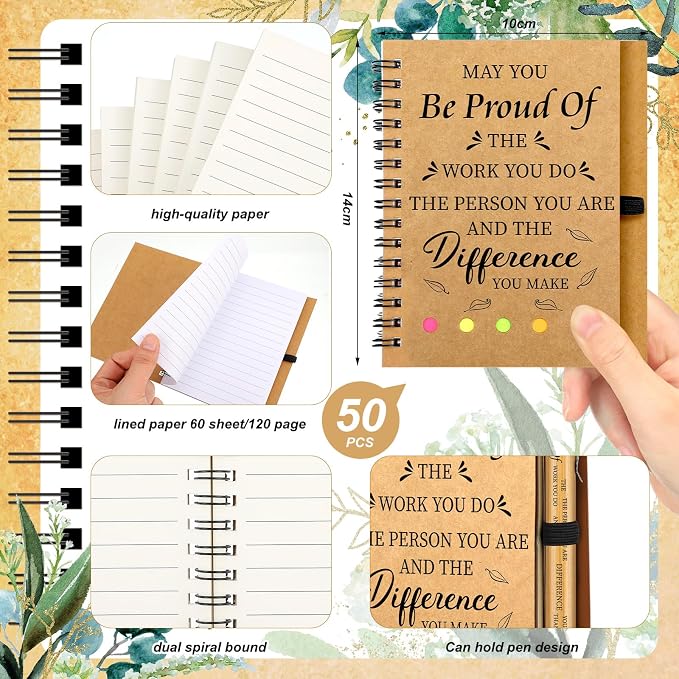 Yeaqee 100 Pcs Employee Appreciation Gifts Inspirational Gifts Set Mini Spiral Notebooks with Pen May You Be Proud of The Work You Do Motivational Thanks Gift for Staff Coworkers (Proud)