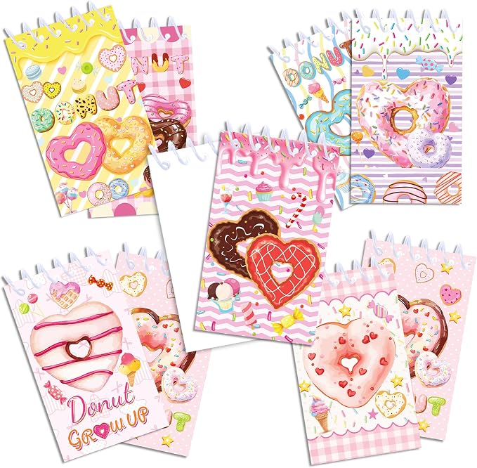 Doughnut Mini Pocket Notebooks 24 Pcs, 2.36 x 3.94 Inch Cute Small Notebooks 16 Sheets 32 Pages, Donut Coil Memo Pads Bulk for Daily Planning, Shopping Lists, Office School Supplies, Sweet Party Favors
