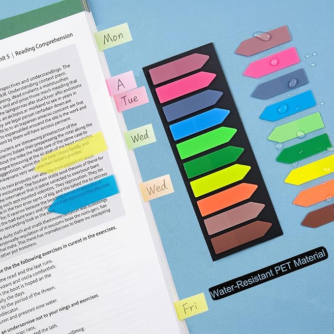 Ericter Arrow Sticky Tabs 1200PCS Writable Repositionable Translucent PET Page Markers Book Tabs Index Flags, Book Annotation Tabs for Notebooks Study Office School Supplies