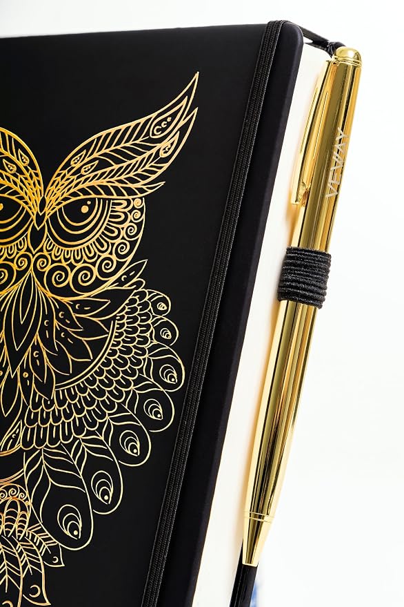 Veway Journal and Pen Gift Set - Vegan Leather Journal with Pen - Professional Diary for Women or Men - A5 Hardcover Fancy Notebook Gift Set - Index & 224 Lined Pages (Mystic Owl)