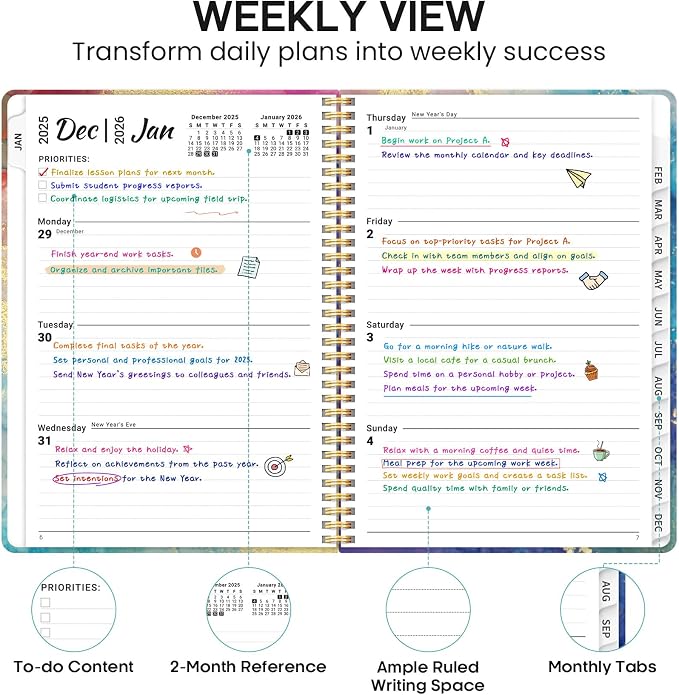2026 Planner, Weekly and Monthly Calendar Planner Book, January 2026 - December 2026, Hardcover Spiral Planner with Monthly Tabs, Notes Pages, Perfect for Women & Men, A4 (8.5" x 11") - Gold
