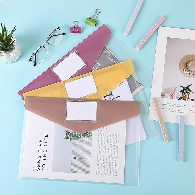 Mr. Pen- Clear Plastic Envelopes File Folders, 30 Pack, A4, Letter Size | Colorful Flaps, Bulk Clear Folders for Documents Plastic Poly Envelopes with Label for School, Home, Work, Office, Organizer