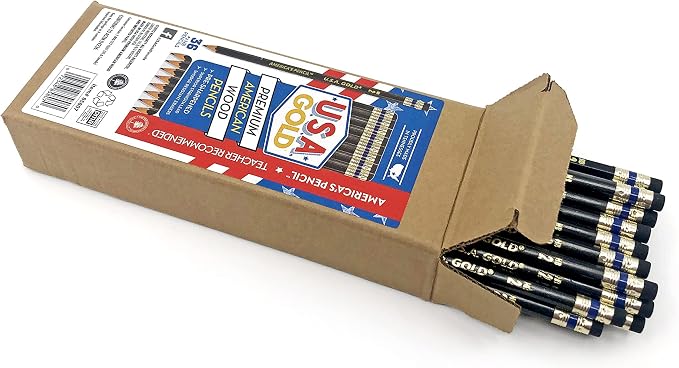 RoseArt U.S.A. Gold Pre-Sharpened American Wood Cased #2 HB Black Pencils, 36 Pack