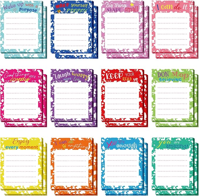 Yinder 24 Pcs Inspirational Sticky Notes, Back to School Supplies, Cute Motivational Sticky Notes Pad Employee Appreciation Gifts Bulk for Teacher Coworker Office 3 x 3'' (Inspirational,Colorful)