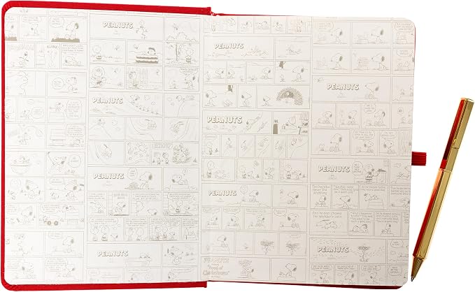 Snoopy Lined Journal Plus Pen by Graphique Luxe Collection, Hardcover Diary Notebook for Writing, Gold Foil Embossing, 160 Pages, 6” x 8”