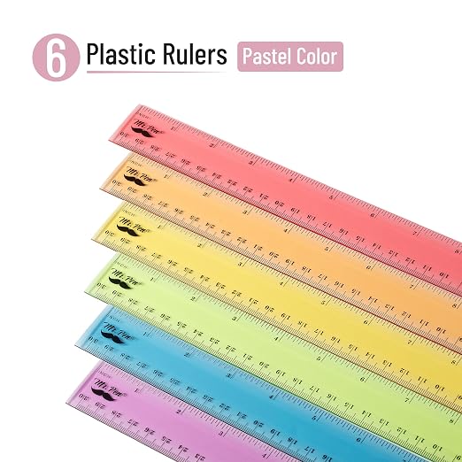Mr. Pen- Plastic Ruler Set, 6 Pack, 12 Inch, Pastel Colors | Easy-to-Read Markings, Scratch-Resistant Design, Durable Transparent Rulers for Crafting Office & School, School Supplies
