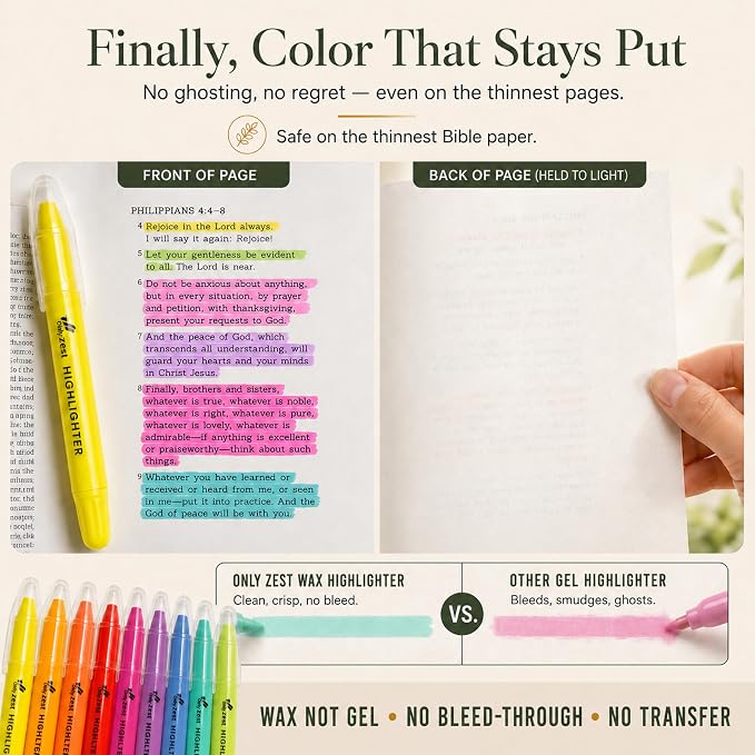 10 Pack Bible Safe Highlighters - Vibrant Colors Gel Highlighters | No Bleed, Scripture Markers for Journaling, Study Accessories and School Supplies