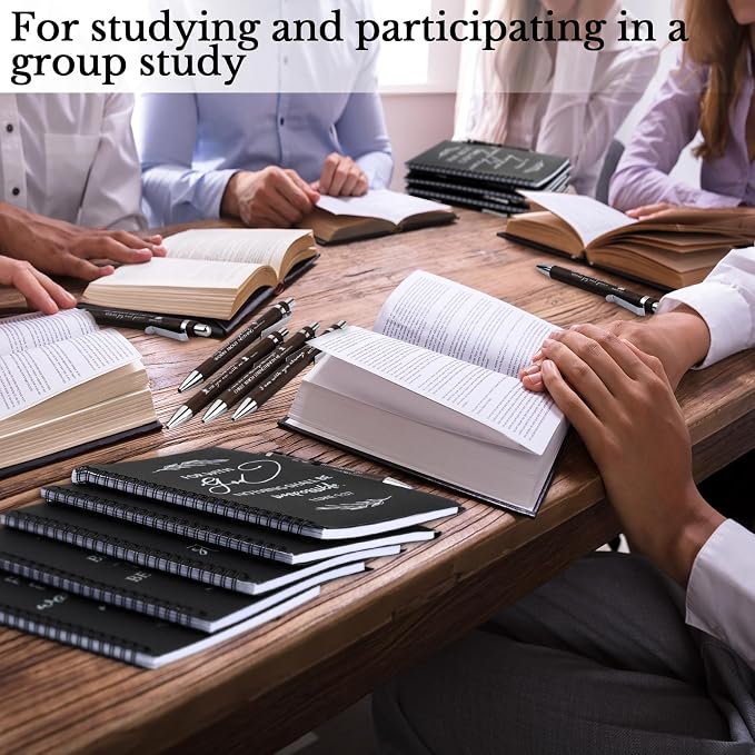 Kosiz 100 Pcs/ 50 Set Christian Gift Bulk A5 Spiral Notebook 5.5"x8.3" Christian Prayer Journal Bible Ballpoint Pen Religious Gift for Women Sunday School Church Member Back to School Gifts (Black)