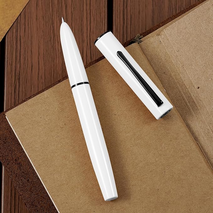 HONG DIAN C1 Fountain Pen Extra Fine Nib, Snow White & Classic Retro Design Metal Pen with Ink Converter