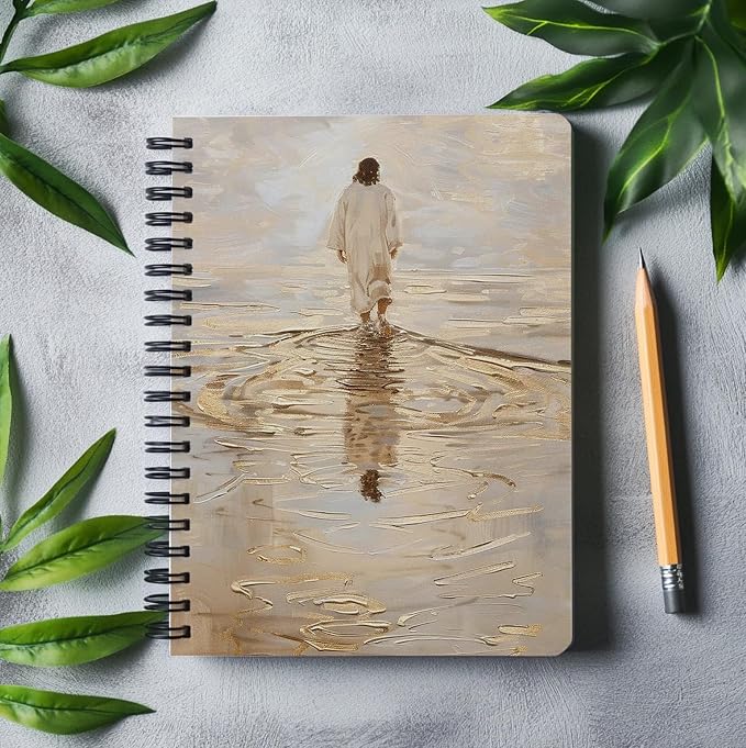 Jesus Christ Spiral Notebook, Jesus Christ Walking on Water, Church Notes Notebook, I Will Walk With Christ LDS, Jesus Notebooks for School Supplies, Home & Office, Spiral Bound 5.5x8.3