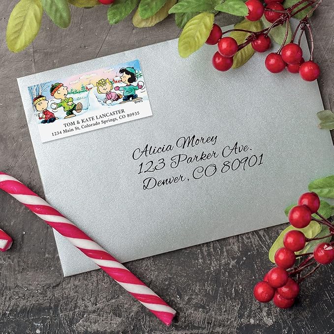 Colorful Images Peanuts Return Address Mailing Labels | Holiday Fun, 144 Count, Self-Adhesive on Flat-Sheet Labels, Customize with Name & Shipping Address