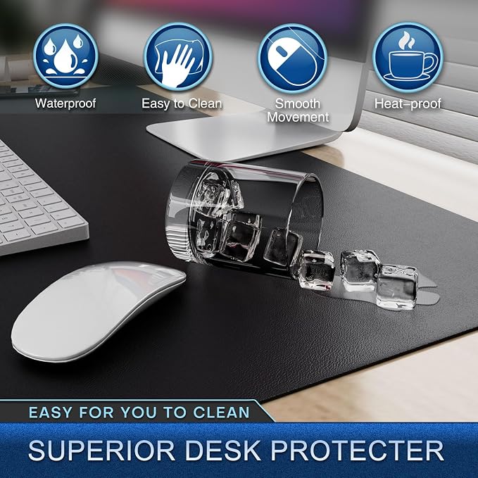 K KNODEL Large Desk Protector Mat and Pad for Office (Black, 15.7" x 31.5") | Waterproof Desk Mat, Desk Pads and Blotters, Desktop Mat, Desk Protector and Cover, Office Computer, Laptop and Keyboard Mat