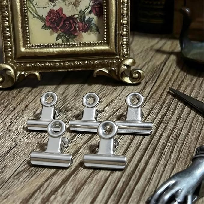 Bulldog Clips, 40 Pcs, 0.87 Inch, Silver, 22 mm, Hinge Paper Clips, Metal Clamps for Crafts, Food Bags, Drawings, Photos