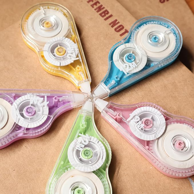 5 Pcs 39.4 Ft Colorful Correction Tape, White Wrong Out Tape Roller Bulk for Noting, Teacher Supplies, School, Office and Home (5 Colors)