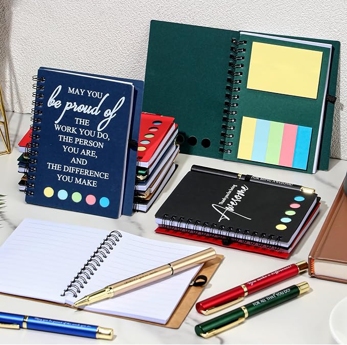 Chiisong 20 Sets Back to School Gifts Bulk Inspirational Spiral Notebook and Pen with Sticky Note Thank You Affirmation Gift for Teacher Nurse Coworker Employee Staff (Multicolor)
