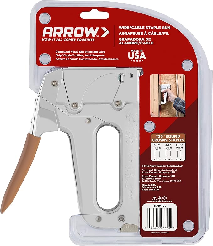 Arrow T59 Heavy Duty Staple Gun with Rear-Load Magazine | Heavy Duty Staple Gun for Voice and Data Cables and Wiring, Fits Wires up to 5/16-Inch Diameter