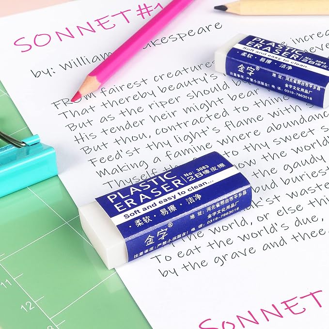 Tamaki Erasers, Large, White, 24 Pack | Erasers for School Office, Art Eraser for Drawing