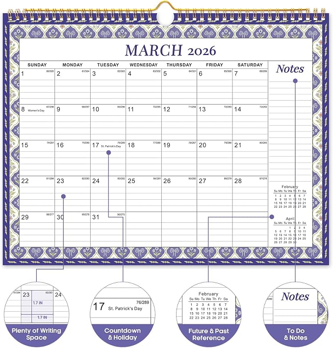 Calendar 2026-2027, Monthly Wall Calendar Runs Until June 2027, 11.5" x 14.7", Spiral Binding Hanging Wall Calendar, Perfect for Home or Office,Floral Borders