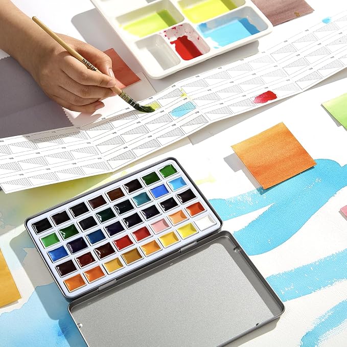 MEEDEN Professional Watercolor Paint Set: 40 Colors Semi-Moist Watercolor Set - High Saturation Art Supplies for Painting Adults Artists Pros