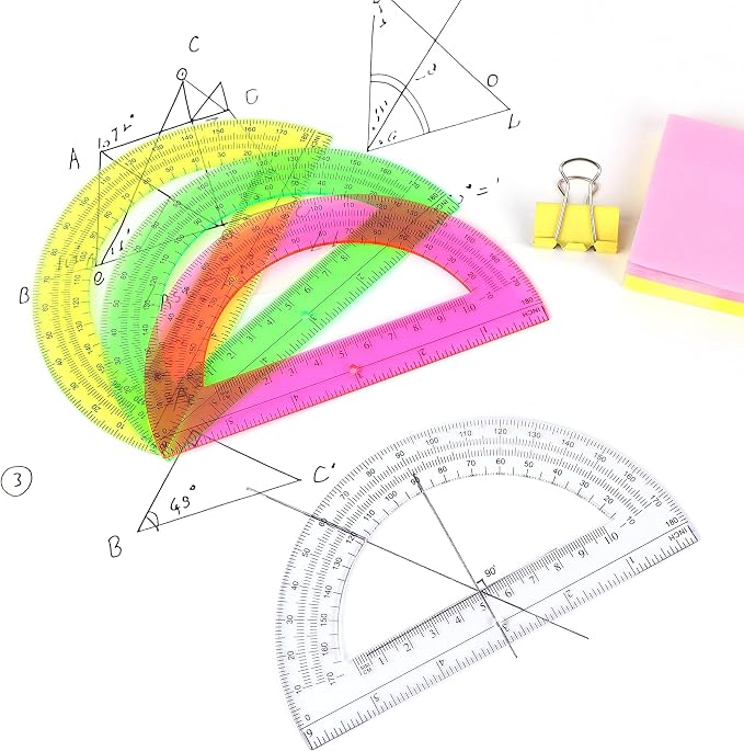 Unjoo Plastic Protractor 6 Inch Math Protractors 180 Degrees, 2 Pack,Purple | Transparent Protractor for Geometry Classroom Student School, Office Supplies
