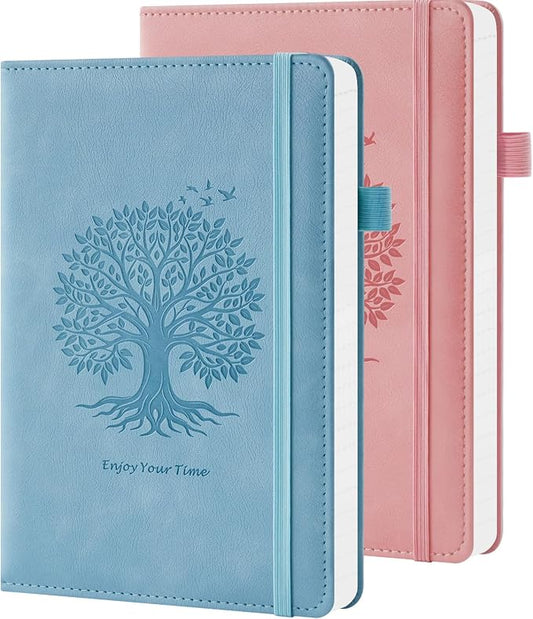 Lined Journal Notebook for Women Men, 2 Pack, 160 Pages per Pack, A5 (5.7'' x 8.4") Hardcover Journaling Notebook College Ruled for Writing Work, School Office Supplies, Pink & Blue, 100GSM Paper