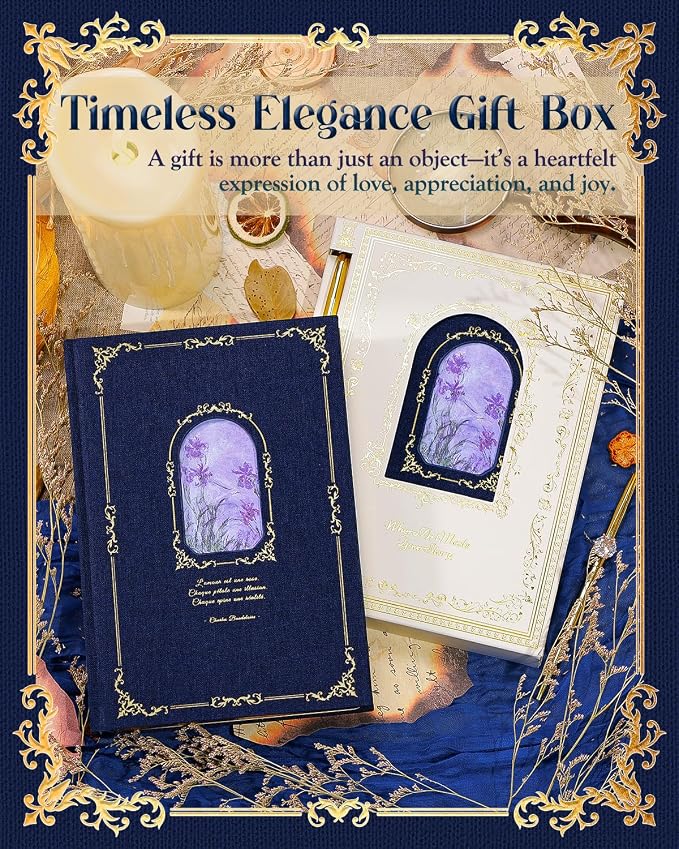 Thick Journal Notebook for Women & Girls, 360 Pages A5 Writing Journaling Notebook with Paintings, Women Journal for Writing, Vintage Journal with Gift Box & Pen for Women Gift Ideas (Midnight Blue)