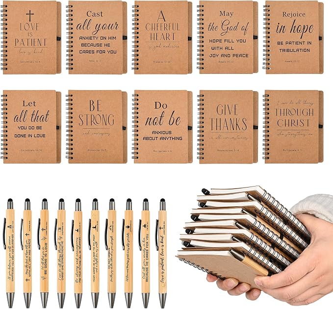 INSADA 60 Sets of Christian Spiral Notebooks Bulk Prayer Journals with Pens Small Notepad (5.43”x4.33”) - Christian Gifts for Church Members, Bible Study Groups & Church Families
