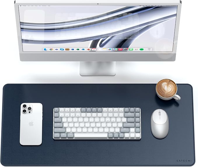 Satechi Vegan Leather Desk Mat, Large Mouse Pad Scratch and Water Resistant, Easy to Clean, Desk Pad for Office and Home, 26.8” x 12.4” x 0.1” - Blue