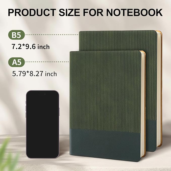 Lined Journal Notebook for Work College Ruled Notebook 5.79" x 8.27" A5 PU Leather Daily Journaling Notebook 216 Pages for Women Men Daily Writing Business School Travel Gift (Dark Green)