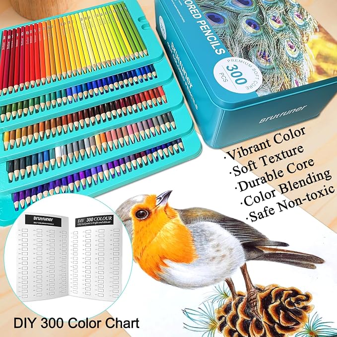 LBW Colored Pencils for Adult Coloring Books, 300 Oil Based Soft Core Professional Color Pencils Set for Artists Beginners, Ideal for Coloring Sketching Drawing Blending