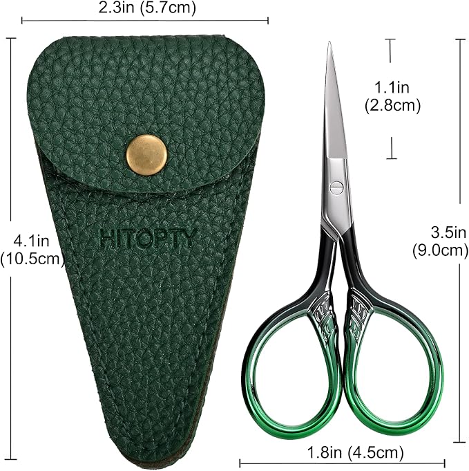 Small Sharp Scissors for Women Men Eyebrow Hair Beauty Grooming | All Purpose Tiny Travel Kit, for Beard, Moustache, Eyelash, Sewing, Embroidery, Detail Thread Paper Cutting with PU Cover