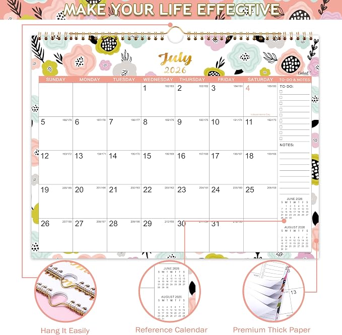 Wall Calendar 2026-2027 - 2026-2027 Calendar from Jul. 2026 to Dec. 2027, 14.75‘’ x 11.5‘’, Monthly Calendars 2026-2027 with Hanging Hole, Large Blocks