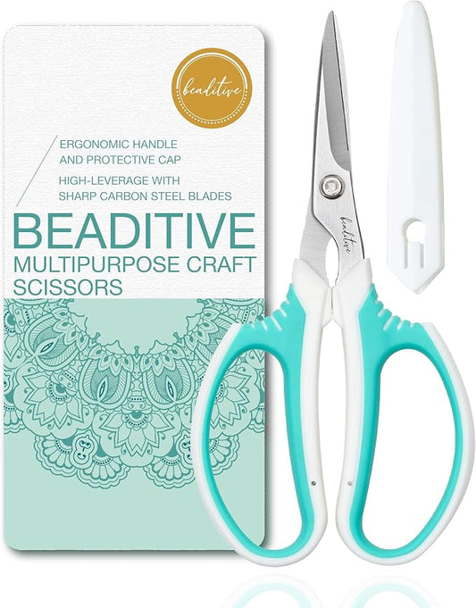 Beaditive Multipurpose Craft Scissors - High-Leverage with Sharp Carbon Steel Blades - Ergonomic Sewing Scissors for Heavy Duty Projects - Office, Scrapbook, Leather Scissors