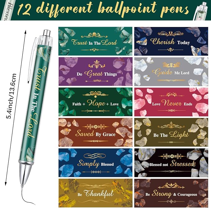 Colarr 12 Sets Christian Bulk Gifts for Women Bible Verse Pens Notebooks Religious VBS Scripture Ballpoint Pens Bookmarks Journal for Easter Sunday School Church Inspirational Supply(Stone)