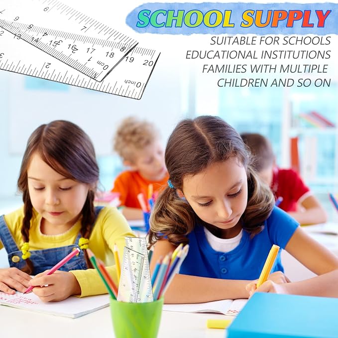 EBOOT 2 Pcs Acrylic Rulers Clear Plastic Rulers Straight Shatterproof Transparent Ruler Measuring Tools with Inch and Centimeter Accuracy for Back to School Supplies Class Office Crafts(8 Inch)