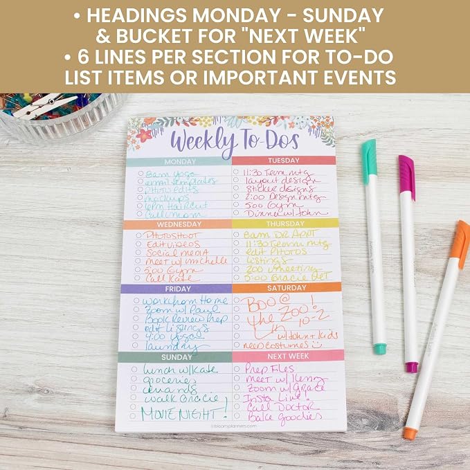 bloom daily planners Undated Weekly Tear-Off To Do List Planning Pad with Magnets - Hanging Notepad Organizer for Fridge - 6” x 9” - Floral Dots