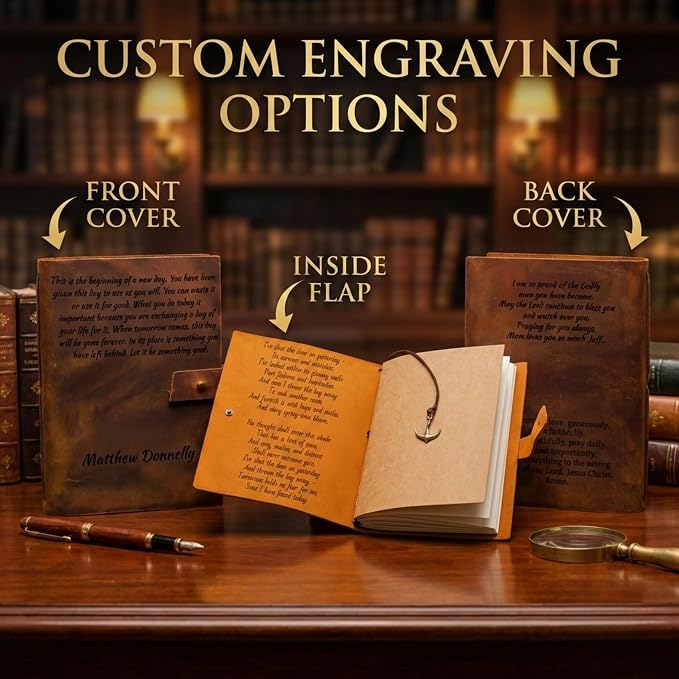 Personalized Leather Journal – Custom Engraved Refillable A5 Leather Notebook for Men & Women – Vintage Writing, Travel & Prayer Journal Gift – Customized Journals & Notebooks