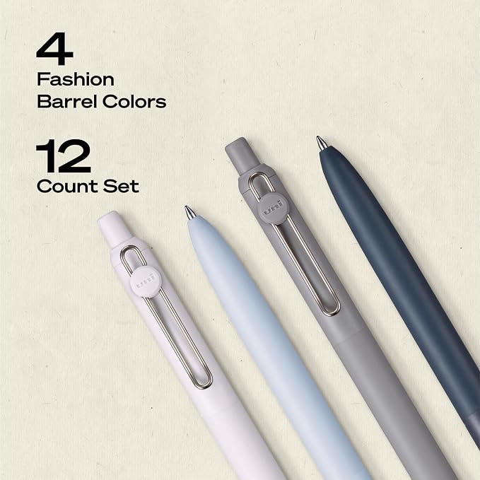 uniball™ Zento Gel Pens, Black Ink, 0.7mm Medium Point, Retractable, 12 Count, Smooth Writing, Quick-Drying, No Smear, No Bleed, Zen Barrel Colors