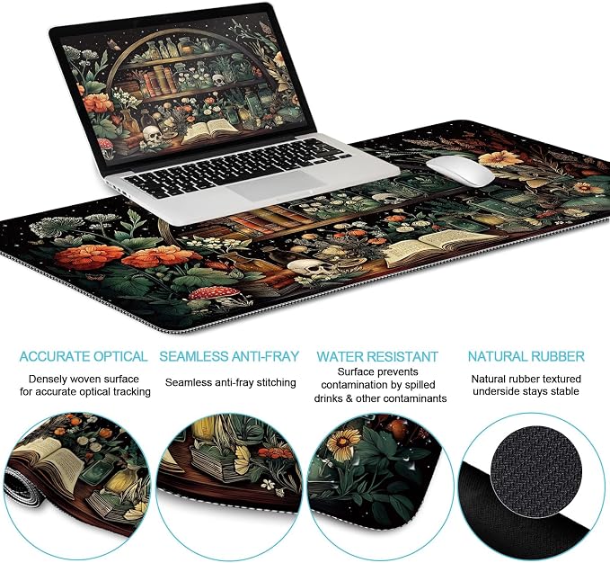 LIMKRIAN Goth Skull Mouse Pad Set Large Desk Mat for Desktop Decor | Ergonomic Mouse Pad with Wrist Rest for Gaming, Keyboard Mat Wrist Support, Coaster, Gothic Office Desk Accessories Supplies