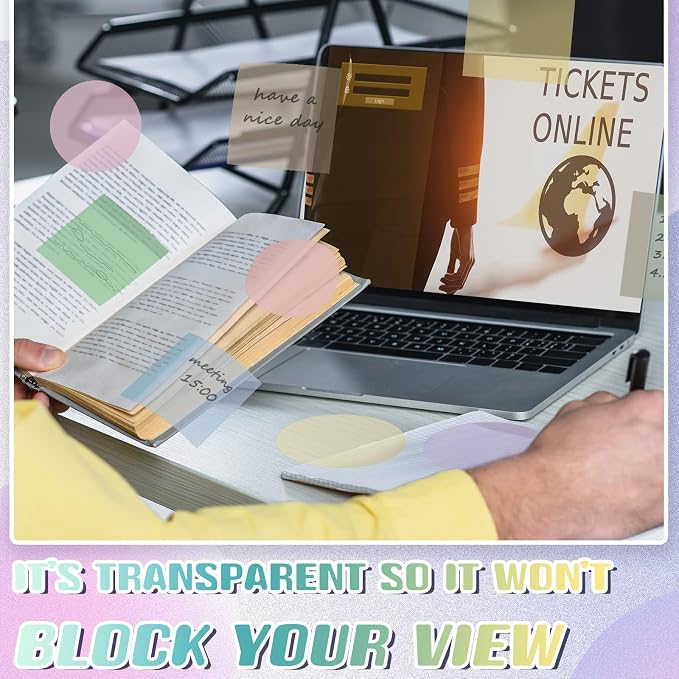Jetec 500 Sheets Transparent Sticky Notes Bulk 3x3 Pastel See Through Sticky Notes Clear Books Annotation Tabs Bible Study Supplies Self Adhesive Waterproof Translucent Memo Pad for Office Reading