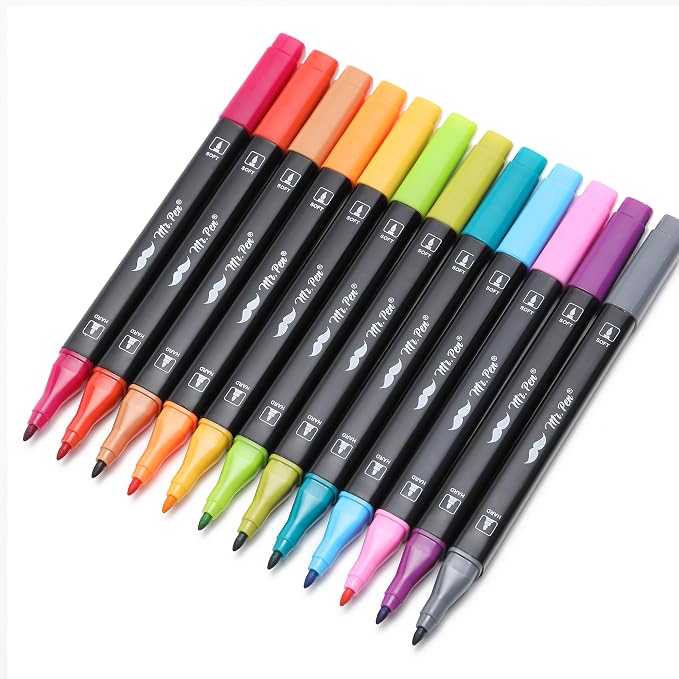 Mr. Pen- Dual Tip Brush Pens, 12 pcs, Vibrant Colors | Brush and Fine Tip Marker, Dual Tip Markers, Art Markers for Adults