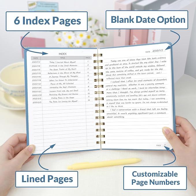 SUNEE Journaling Notebooks, A5 Lined Spiral Notebook for Women, 146 Pages College Ruled Hardcover Notebook for Work, Note Taking, Journaling and Office School Supplies, A5 - Haze Blue