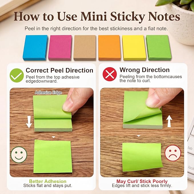 Fainne 120 Pads Sticky Notes Bulk 1.5 x 2 Inch Mini Self Stick Note Small Assorted Bright Colors Paper Memo for Office School Notebook Supplies 50 Sheets/pad (Simple Style,Bright Color)