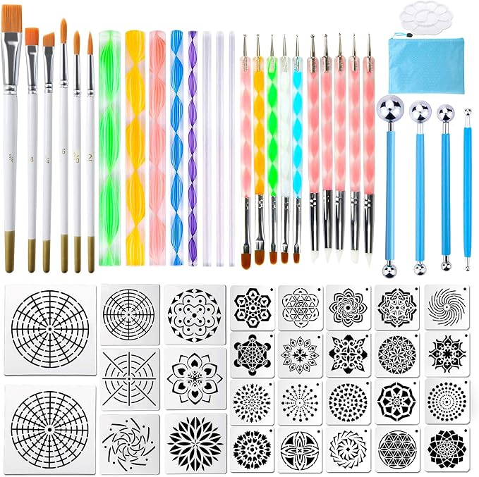 Augshy 58PCS Mandala Dotting Tools Set with a Blue Zipper Waterproof Storage Bag for Painting Rocks