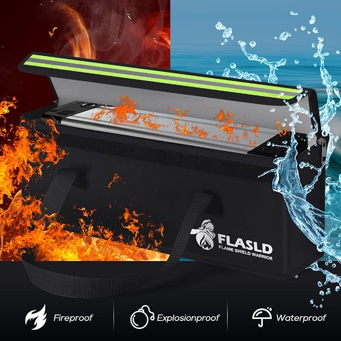 FLASLD 2-Pack Lipo Fireproof Bag Ebike Accessories Battery Charging Case Charge Explosionproof Bag Large Capacity Lipo Battery Storage Guard Safe Box (19.3 x 4.3 x 7in)