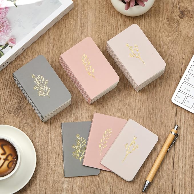 Outus 36 Pcs Pocket Notebook Mini Journal 2.5" x 4" Kraft Paper Mini Notepad Bulk Softcover Pocket Notepad Memo Diary Subject Notebooks for Student Travel School (Morandi Color,Gold Stamping Cover)