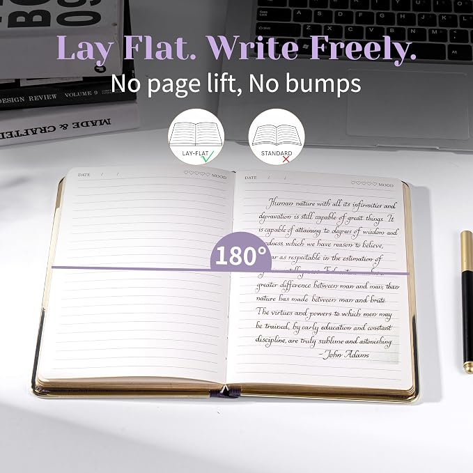 CAGIE Elegant Gold-Edged Journal for Women – Aesthetic Vegan Leather A5 Notebook, 256 Pages 100GSM Thick Paper Hardcover Diary, Gift Journals for Writing
